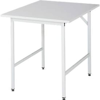 Rau ESD-werktafel Jerry, handmatig in hoogte verstelbaar, 28 mm spaanplaat met melamine coating, tot 300 kg, B 750 x D 1000 x H 800-850 mm, lichtgrijs