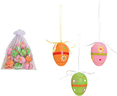 Viv! Christmas Paasdecoratie Hanger - Gekleurde Paaseieren met Bloemen - set van 12 - pasen - oranje groen roze - 6cm