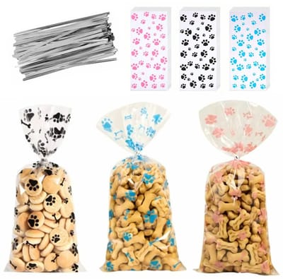 50x Uitdeelzakjes Pootjes Mix - 12.5x27.5cm - 50 Stuks - Traktatie Zakjes Voor Uitdeelcadeautjes - Uitdeelzakjes Feestje - Verjaardag - Feestje - Pootjes Print Mix - 50 Stuks