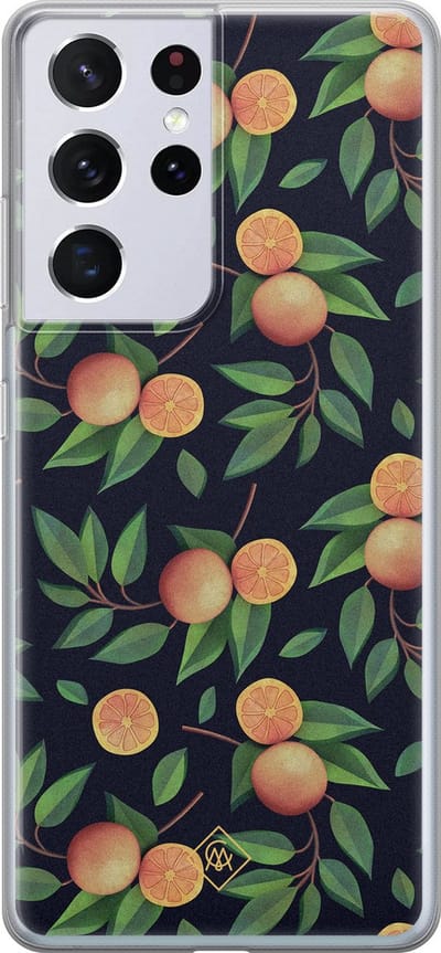 Casimoda® hoesje - Geschikt voor Samsung S21 Ultra - Fruit / Sinaasappel - Backcover - Siliconen/TPU - Multi