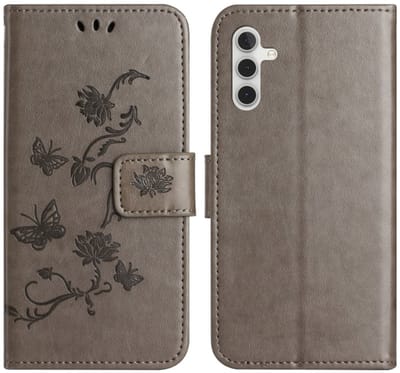 Coverup Hoesje - Geschikt voor Samsung Galaxy A56 Hoesje - Coverup Bloemen & Vlinders Book Case - Taupe Grijs