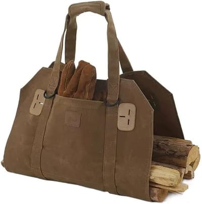 Brandhout Opbergtas - Draagbare Houtzak - Buitenhaard Gebruik - Grote Capaciteit - 45x26x6cm - Bruin