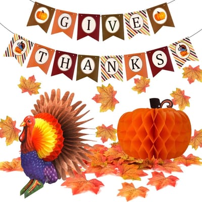 Allecto Give Thanks Banner - Thanksgiving Decoratie - 203 Stukken - Multicolor - Herfstversiering - Perfect voor Feestdagen - Inclusief Ba...