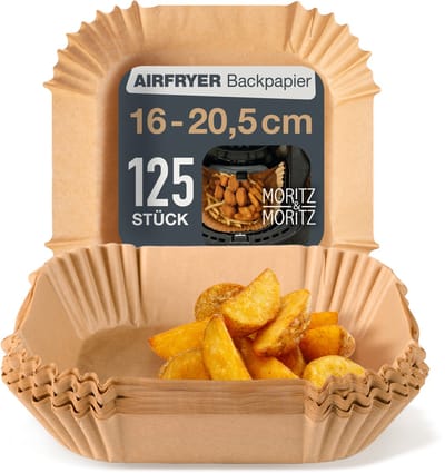 Moritz & Moritz Airfryer Bakpapier 125 Stuks - Lucht Friteuse Inzet - `Vierkant 16 x 16 cm - Hittebestendig tot 220 °C