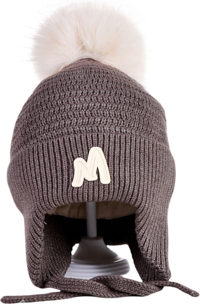 Decopatent - Muts Kind - Kinder muts met pompon - M Embleem - 6 Maanden t/m 6 jaar - Maat 48/52 - Kindermutsen Jongens & Meisjes - Gebreide Muts met Binnenvoering - Muts Baby / Peuter / Kleuter - Wintermuts - Kleur: Bruin