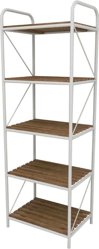 Keukentrolley - Keukenkast - Keukenrek Staand - Boekenkast - Badkamerrek - Handdoekenrek - Industrieel - Metaal - Wit - Hout - Bruin- 53,5x35x160 cm