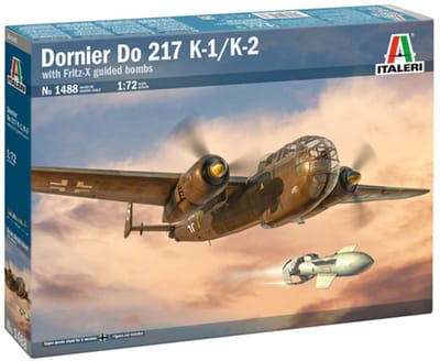 Italeri Modelbouwpakket Vliegtuigen - 1488 DO 217 K-1/K-2 met FRITZ X - Duitse Bommenwerper WWII - Propellervliegtuig Plastic - 1:72 - Modelbouw
