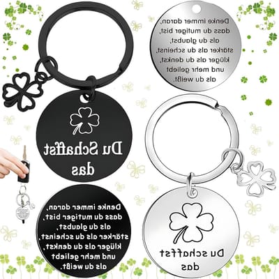 Gelukscharms Sleutelhanger Set van 2, Aanmoediging Cadeau Sleutelhanger, Omkeerbare Klavertje Vier Sleutelhanger voor Geluk en Inspiratie