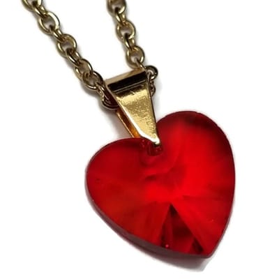 Aramat Jewels | Halskettingen | Romantische Stalen Ketting met kristallen hartje | Rood | |1,5mm | Staal | Volwassenen | Verkleurd niet