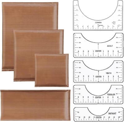 9-delige Warmtepers Kussen Set - Hittebestendige Teflon Mats & T-shirt Liniaal voor Perfecte Vinyl Uitlijning