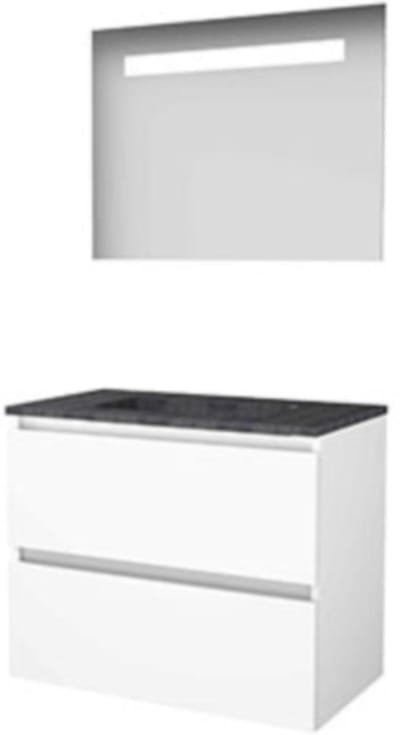 Basic-Line Economic 46 Badkamermeubelset - 80 x 46 cm - Greeploos - 2 Lades - Hardstenen Wastafel - Zonder Kraangat - Spiegel met LED Verlichting - Ice White