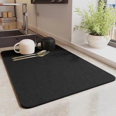 Afdruipmat, super absorberend, koffiezetapparaat, keukenmat, sneldrogend, met antislip rubberen onderlegger, voor aanrecht, 40 x 60 cm, zwart