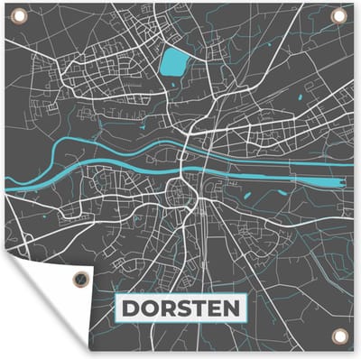 Tuin poster Duitsland – Blauw – Dorsten – Stadskaart – Kaart – Plattegrond - 200x200 cm - Tuindoek