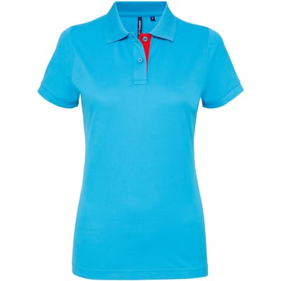 Asquith & Fox Dames/Dames Korte Mouwen Contrast Poloshirt (Turquoise/ Rood)