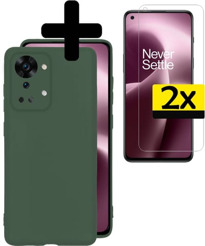 Hoesje - Met 2x Screenprotector - Geschikt voor OnePlus Nord 2T - Sterk & Shockproof - Back Cover - Siliconen Case - Telefoon Hoes - Telefoonhoesjes - Donkergroen