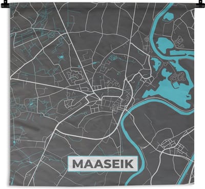 Wandkleed - Wanddoek - Kaart – Plattegrond – Stadskaart – Maaseik – België - Grijs - 180x180 cm - Wandtapijt