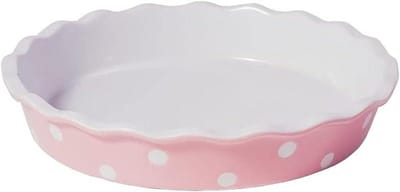 Taartvorm - Quiche schaal - Ovengebruik - Keramiek - 26.5 cm - Roze met stippen