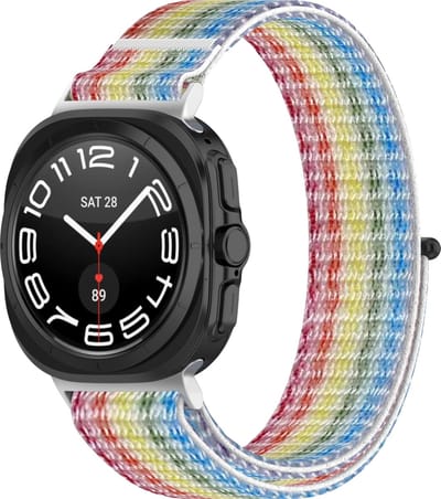 By Qubix - Compatible Samsung bandje - Nylon Sport loop bandje - Multicolor regenboog - Geschikt voor Samsung Galaxy Watch Ultra / Ultra 2 - 47mm