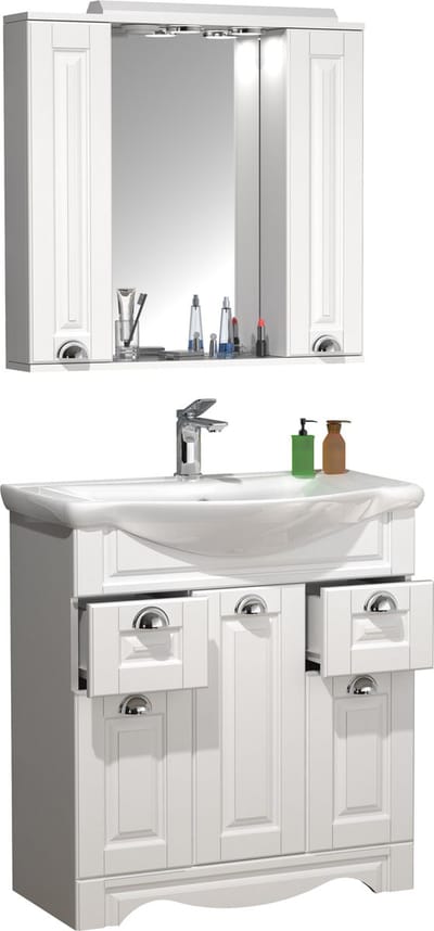 3-delige wastafel breedte 75 cm badkamermeubelset wastafel spiegelkast laden landhuis Casalo XL