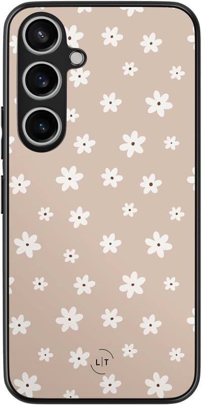 Leuke Telefoonhoesjes - Hoesje geschikt voor Samsung Galaxy A55 - Cute flowers - Backcover zwart - Bloemen - Beige