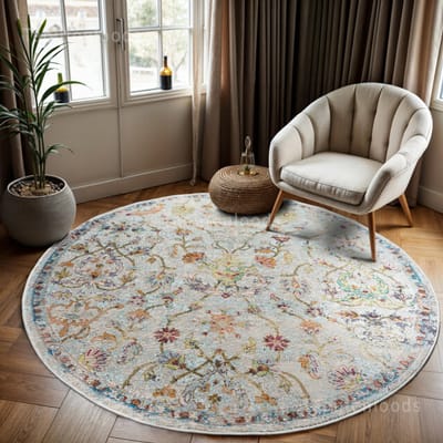 Picasso Sarough Vintage Rond Vloerkleed Creme / Beige Laagpolig- 200 CM Ø