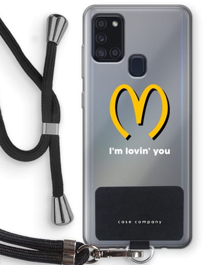 Case Company® - Hoesje met koord geschikt voor Samsung Galaxy A21s hoesje met Koord - I'm lovin' you - Telefoonhoesje met Zwart Koord - Bescherming aan alle Kanten en Over de Schermrand