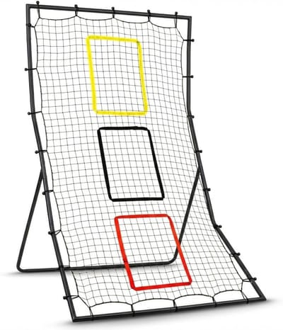Honkbal stuiternet - Baseball Rebounder Net 180x120cm – Softbal + Honkbal Pitchback Net met 3 Goal Zones – Verstelbare Hoek – Vangnet voor Solo Training – Voor Tuin, Park & Veld