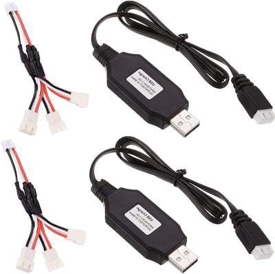 2 Stuks USB Oplaadkabel voor 7.4V 2S LiPo Batterijen - Snelladen, Inclusief 1 Oplaadkabel en 3 Overdrachtkabels voor RC Auto, Vrachtwagen en Drone