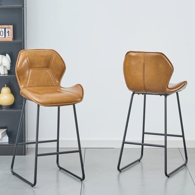 OKWISH Barkrukken - Set Van 2 Met Rugleuning En Voetsteun - Voor Keuken, Bar En Eethoek - Kunstleer En Metaal - Bruin