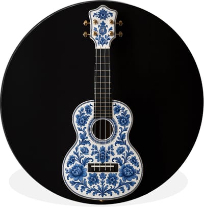 WallCircle - Wandcirkel - Muurcirkel - Ukelele - Delfts - Blauw - Muziek - Aluminium - Dibond - 30x30 cm - Binnen en Buiten