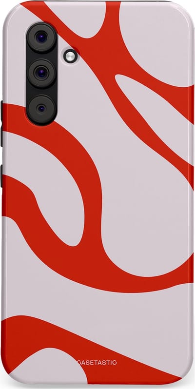 Casetastic hoesje geschikt voor Samsung Galaxy A54 (2023) 5G - Dubbellaagse bescherming - Oranje Witte Pebbel Stenen - Fashion Case - Lichtgrijs Rood