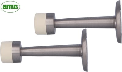 AMIG Deurstop Set - 2 Stuks Geborsteld Zilver - Wanddeurstopper Met Rubber - Moderne Muurbuffers