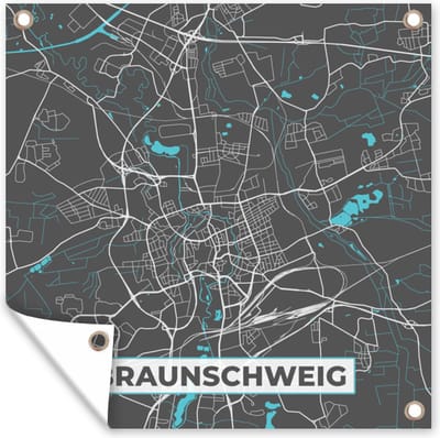 Tuin poster Duitsland – Blauw – Braunschweig – Stadskaart – Kaart – Plattegrond - 200x200 cm - Tuindoek