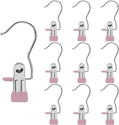 Wasknijpers - Kledinghangers met Clips - RVS Broekklemmen met Antislip - Kledinghaken - Hoedclips - Sokclips - Voor Rokken, Broeken & Sjaals (Roze, 10 stuks)