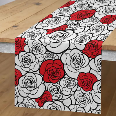 ABAKUHAUS Tafelloper – Rozenliefde – 40x180 cm – Vermiljoen Zwart-Wit