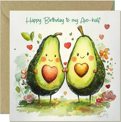 Liefdevolle Verjaardagskaart voor Partner: Speelse Avocado Ontwerp voor Man of Vrouw