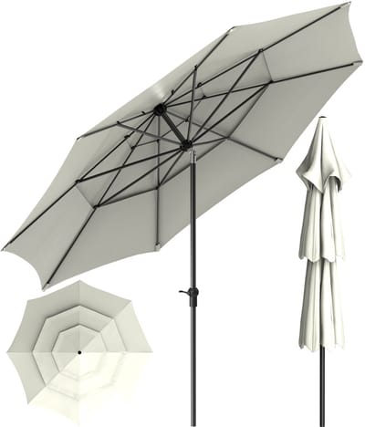 Soontrans - Stokparasol 300cm Tuin UV50+ - Balkonparasol Waterdicht - Parasol Tuin Terras met Opdraaisysteem - Strandparasol 8 Ribben - Parasol Tuin 30° Kantelbaar - Tuinparasol - Wit