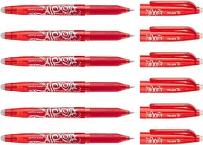 Gelpennen - Rollerball pennen - Schrijven en corrigeren - Wistbaar door wrijving - 6 stuks - Rood