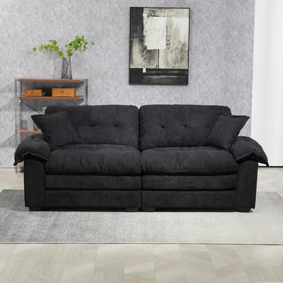 BLACKCOLORS Diepe eenzitsbank in chenille van 213 cm met dubbellaagse kussens (traagschuim + pocketveren) – Comfortabele tweezitsbank voor kleine woonkamers, appartementen en kantoren