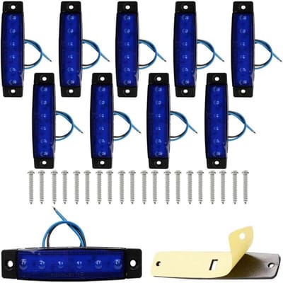 10 LED-zijmarkeringslichten, 12V/24V LED-richtingaanwijzers voor en achter, zijmarkeringslichten (blauw).