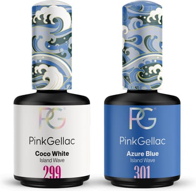 Pink Gellac Gellak Set - Manicure Set met 2 x 15ml Kleuren - 301 Azure Blue - 299 Coco White - Voordeelbundel Gelnagellak - Gel Nagellakset voor Thuis