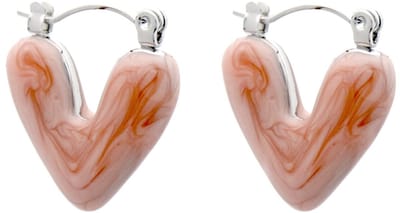 Dames Oorbellen - Zilver / Oranje - Hart Design - Roestvrijstaal 2cm – valentijn – cadeau