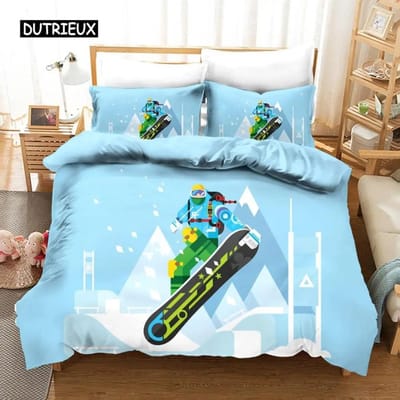 Ski Dekbedovertrek Microvezel Extreme Sporten Thema Twin Beddengoed Collectie Wintersport Ski Sneeuwberg Landschap Queen King Dekbedovertrek 70x133cm 2pcs