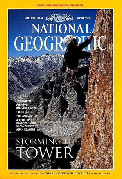 NATIONAL GEOGRAPHIC APRIL 1996 EDITIE ENGELS TIJD SCHRIFT (FREE INCLUDED MAP THE OLD CITY JERUSALEM)