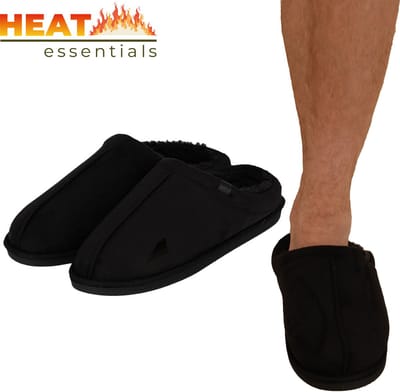 Heat Essentials - Pantoffels Heren - Zwart - 41/42 - Heren Pantoffels - Sloffen Heren - Suede Look