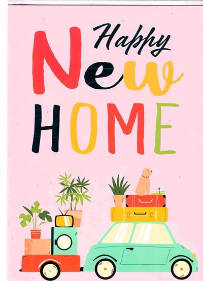 Wenskaart A4 - wenskaart XL - wenskaart - Happy new home - nieuwe woning - verhuizen - vintage - veel geluk in de nieuwe woning