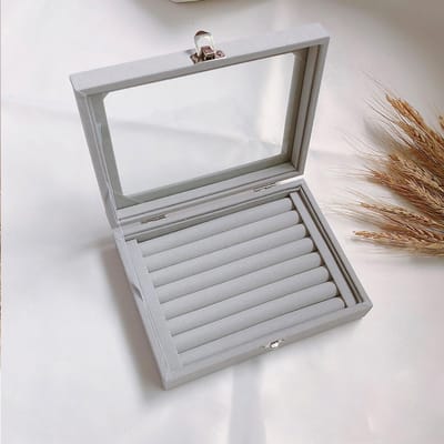 Boîte à bijoux en flanelle Étui de rangement pour bijoux avec serrure de sécurité pour colliers boucles d'oreilles bracelets bagues gray