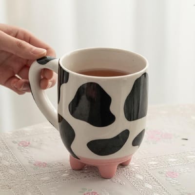 1 stuks 500ml/17oz Grappige Koeienprint Koffiemok, Keramische Koffiekop, Waterbeker, Zomer Winter Drinkware, Perfect Cadeau 500ml black