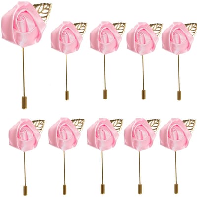 Dailygoods- Bloemen Reversspeldjes 10 Stuks - Handgemaakte Boutonnière - Bruidegom/Bruidsmeisje - Eenvoudig te Dragen - Elegante Bladvorm - 9 x 4 cm - Bruiloftskorset