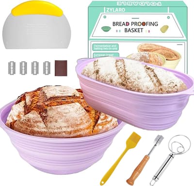 ZYLARO Siliconen Rijsmandje - Broodbakken set - bakset - Rijsmand Rond Ø 26 cm + Rijsmand Ovaal Ø 25 cm - incl deegkleed, Deegmesje, Deegschraper, Deegkwast - Banneton